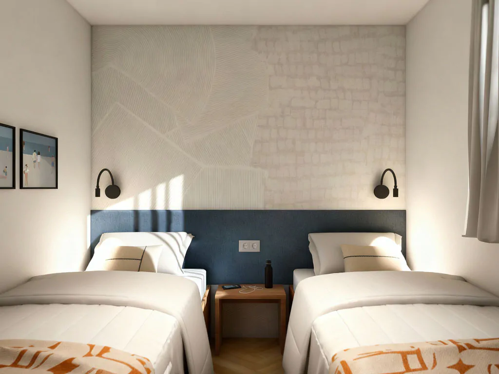 zaton-holiday-resort-premium-beachfront-pool-interior-bedroom-single-beds-view